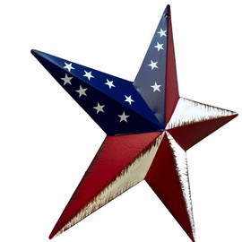 Rainbow Handcrafts Rustic Metal 3D Barn Star Patriotic Wall Decoration July 4th Country Americana Patriotic Wall Ornament 8 inches (Americana Star)