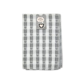 Emma Barclay Jumbo Heavy Weight Check Kitchen Tea Towel with Heart Detail (Silver)