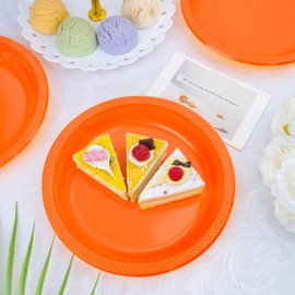 WELLIFE Orange Party Plates 7 Inch -150 Count Plastic Plates for Party, Disposable Plastic Plates Set for Party Supplies & Dessert Plates