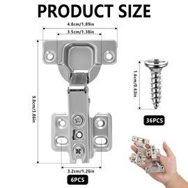 6 Pcs Cabinet Hinges, 110 Degree Kitchen Cupboard Hinges with 36 Screws, Mute Cabinets Hinge, Heavy Duty Cold Rolled Steel Hydraulic Hinge for Kitchen, Cabinet, Wardrobe, Bathroom, Furniture Doors