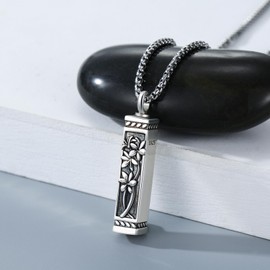 DOTBJ Orchid Urn Necklace Bar Cremation Jewelry for Ashes 925 Sterling Silver Flower Keepsake Pendant with Stainless Steel Chain 20"+2"