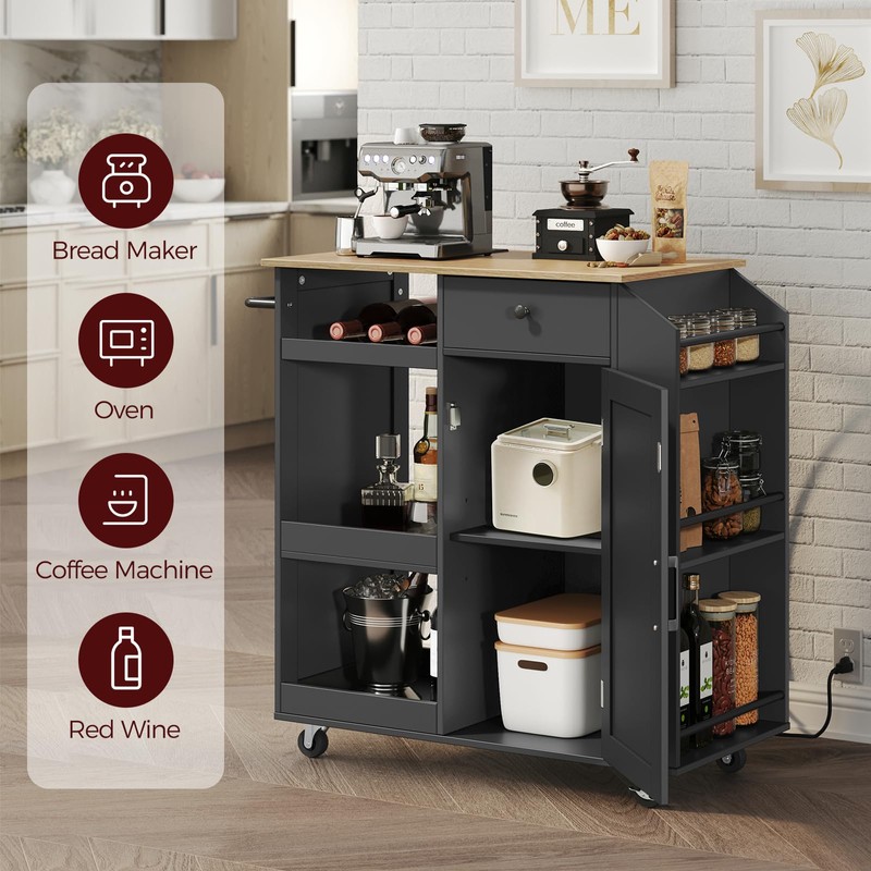 MAHANCRIS Kitchen Island with Power Outlet, Kitchen Storage Island with