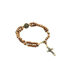Catholica Shop Devotional Corded Prayer Beads Rosary Bracelet with San Benito St Benedict Medal and Crucifix. Made in Brazil, Large, Wood, no gemstone