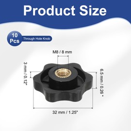 PATIKIL M8 x 32mm Clamping Nuts, 10 Pcs Through Hole Star Knob Screws Female Thread Screw-On Grip Handle Nuts for T-Track Bolts Mechanical Equipment, Black
