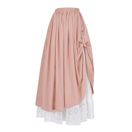 Women's Renaissance Skirts Double-Layer Maxi Long Skirt （Pink，L）