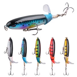 Topwater Fishing Lures Plopping Minnow Lure, 5Pcs Bass Lures Kit with Floating Rotating Tail for Bass Trout Perch Pike Walleye Panfish