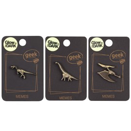 Glow-in-the-Dark Jurassic Dinosaur Skeleton Pins 3 Pack | Veolciraptor, Brashiosaurus, Pteranodon | Dino-Themed Enamel Lapel Pin Set | Accessory for Backpacks Badges Hats Bags | Party Favor and Gift