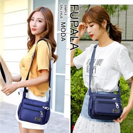 Bolso de Hombro Multibolsillo Mujeres Bolsos Cruzados Mensajería Impermeables de Nylón Ligeros de Bolsa de Mensajero para Señoras Monederos Correa Ajustable Deporte Casual de Viaje (Azul)