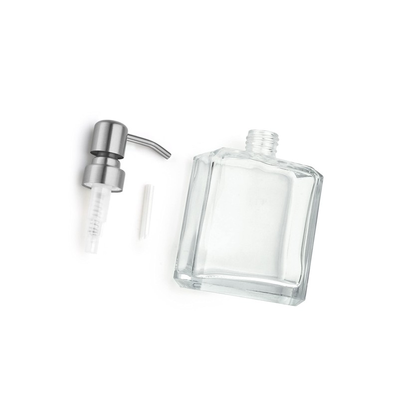 Kmeino Square Clear Glass Dish Soap Dispenser, Antique Design Refillable