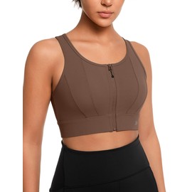 Yvette Front Closure Sports Bras for Women High Support Large Bust Supportive Sports Bra High Impact for Running,Coffee,S+
