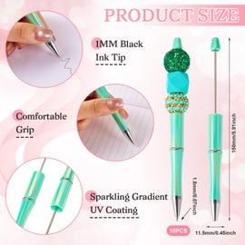 Beadthoven 10pcs Holographic Beadable Pens, DIY Plastic Beaded Pens Shaft Black Ink Ballpoint Pens Candy Color Bead Pens Supplies for Pens Making Crafts School Office Student Gift - Min Green