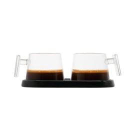 Pure Over Glass Espresso Cups | 2 Piece Coffee Mugs Set | Ceramic Coaster | Easy to Clean | Made of Borosilicate Glass | Heat Resistant (set of two) | Demitasse (Black Ceramic Coaster)