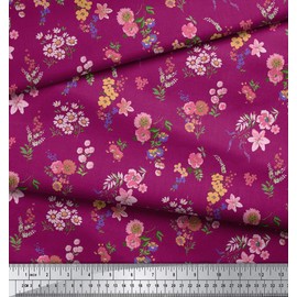 Soimoi Floral Print 44 inches Wide Pure Silk Fabric 20 GSM Dressmaking Material by The Yard - Magenta