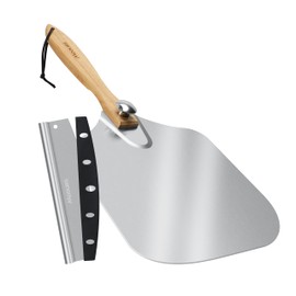 Pizza Peel Aluminum Pizza Spatula, Mooues Metal Pizza Paddle(14"x 16") with Rocker Cutter Foldable Wood Handle, [Storage bag included], for Family Pizza Oven Baking Pizza, Dough, Bread & Pastry