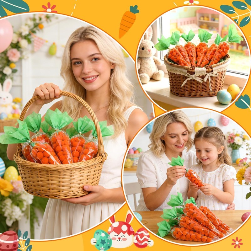 JANYUN 60 Set Clear Easter Carrot Cone Shaped Treat Bags