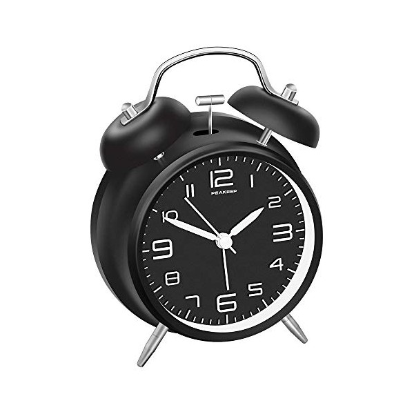 Peakeep 4 inches Twin Bell Pink Alarm Clock, Battery Operated,