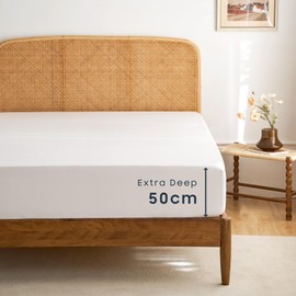 Wake In Cloud - Extra Deep Queen Fitted Sheet 1 Piece - 50cm Deep Pocket Bed, 1000TC Ultra Soft Microfiber, White, Queen Size