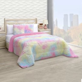 Elefantito Cobija Elefantito Tie Dye Grizzly color rosa con diseño multicolor de 220cm x 140cm