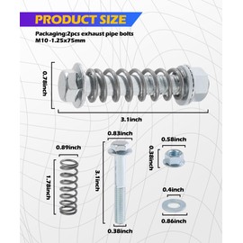 SCUARI Exhaust Manifold Bolts,Car Accessories Exhaust Bolts and Nuts Kit,Auto Parts Replacement Exhaust Bolt and Spring Hardware Kit,Automobile Exhaust Parts,Fit for Most Car Exhaust Pipe (M10*1.25)