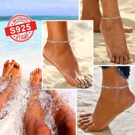 Sterling Silver Anklet Lady Adjustable Figaro Link Ankle Chain Plus Size Silver Anklet Bracelets for Women