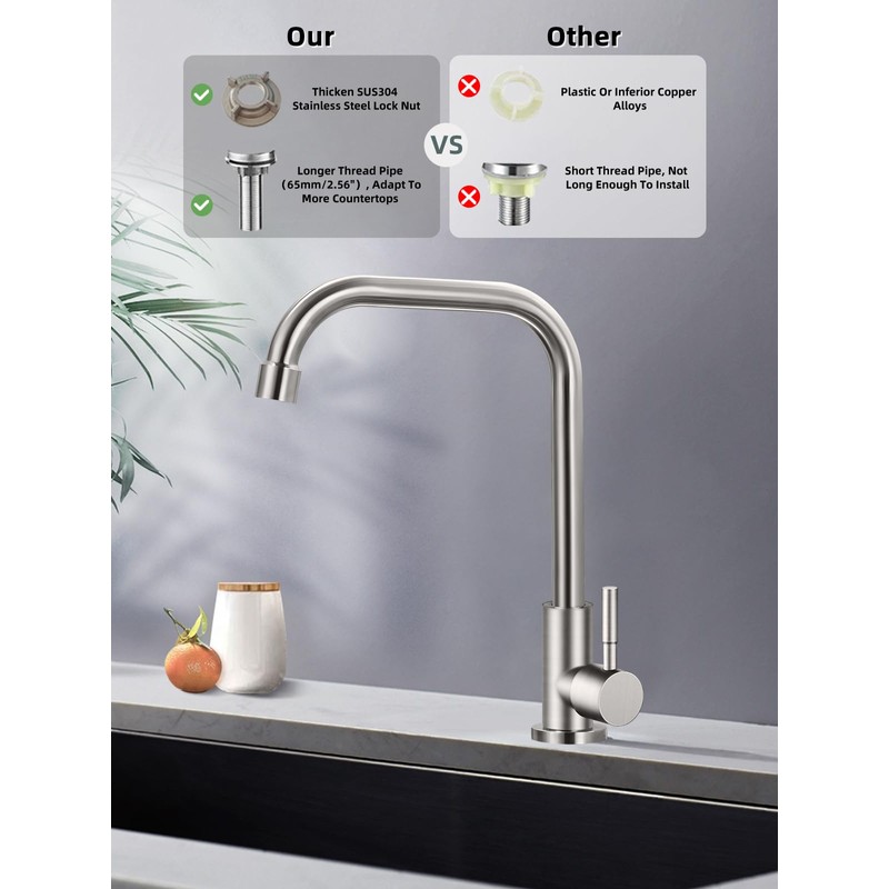 Cold Only Water Faucet Single Hole Kitchen Sink Faucet SUS304
