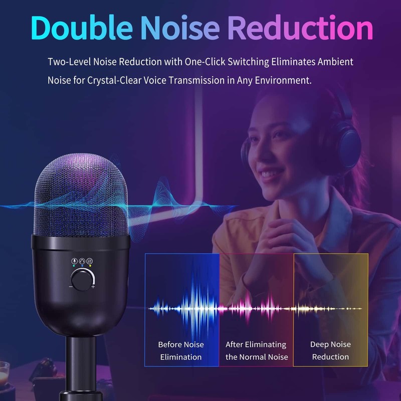 LRUFOB USB Gaming Condenser Microphone for PC/Desktop,192kHz/24Bit,Noise Cancellation,Monitoring,Quick Mute &
