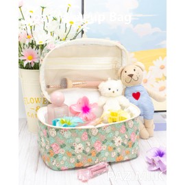 PAZIMIIK Quilted Makeup Bag Large Travel Zipper Soft Cosmetic Case for Women Girls Make Up,Green Flower