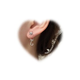 W WEILIRIAN Cat Jacket Earrings for Women Vintage Cat Dangle Earrings Silver Cat Stud Earrings 3D Cat Earrings Two Ways Studs Earrings Front Back Earrings Jewelry for Girls Cute Gifts