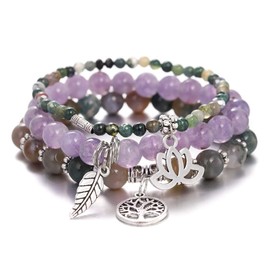 UEUC Tree of Life Yoga Healing Stone Bracelets,Multilayer Lotus Chakra Stone Reiki Bracelet Sets,Anxiety Crystal Natural Stone,for Women Stress Relief