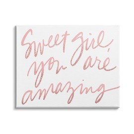 Stupell Industries Sweet Girl You are Amazing Phrase Pink Script, Designed by Sd Graphics Studio Canvas Wall Art, 20 x 16
