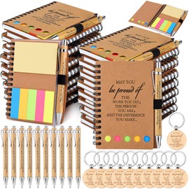 60 Pcs Employee Appreciation Gifts Inspirational Spiral Notebooks with Sticky Notes Notepads Encouragement Bamboo Pens Bulk Wooden Motivational Keychains for Coworkers Teacher