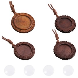 4 Pieces Flat Round Wooden Tray Pendants with Glass Cabochon Gemstones Photo Keepsake DIY Jewellery Making Kit for DIY Keepsake Photo Locket Necklaces Gift Jewellery Making