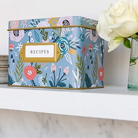 Caja de regalo de tarjetas de recetas Jot & Mark, 25 tarjetas de 4 x 6 pulgadas, 14 separadores, caja de estaño decorativa - Lata de recetas