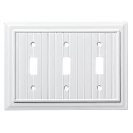 W17998-PW Pure White Beadboard Triple Switch Wall Cover Plate
