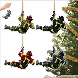 Fireman Christmas Decoration xlwen Pack of 4 Christmas Tree Fireman Acrylic Ornaments, Fireman Acrylic Ornaments for Christmas, Wall Window, Car