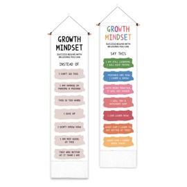 PLIGREAT Pack of 2 Growth Mindset Wall Hanging, Mental Health Art Tapestry with Tassel, Vertical Motivational Slim Aesthetic Tapestry for Classroom Decor