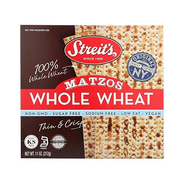 Streit's Matzos Whole Wheat, Delicious Tasting Thin & Crispy Matzo Style Crackers, 11 Ounce (Pack of 12)