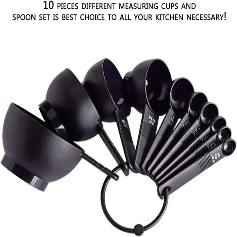 Measuring Cups and Spoons Set 10 Pieces, Durable Plastic Kitchen