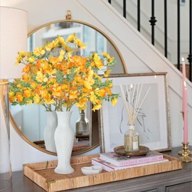 4Pcs Azalea Artificial Flowers, Yellow Silk Flowers for Decoration, Spring Flowers Arrangements for Vase, Centerpiece Table Decorations for Home Decor Indoor Valentines Day Bridal Wedding Party