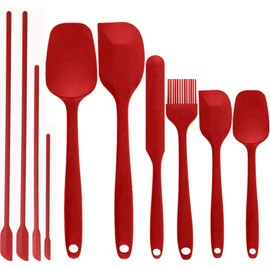 10 Juego de Espátulas de Silicona - Fotgear Utensilios Cocina de Silicona - Paleta Utensilios Cocina Goma Antiadherente y Resistente al Calor - No Tóxicos sin BPA para Cocinar Hornear y Mezclar(Rojo)