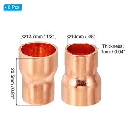 PATIKIL 1/2" to 3/8" ID Copper Reducer, 6pcs 99.9% Pure Copper Reducing Coupling Pressure Fitting Pipe Tube Connector Adapter with Sweat Solder Connection for HVAC Refrigeration System