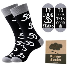 Effeet 50th Birthday Gifts Mens Socks Calf-length Cotton Size 9-11, Novelty Funny Birthday Socks Gift for Dad/Grandad/Husband