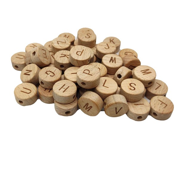 104pcs Oblate Wooden Alphabet Beads and Safe Letter Loose Beads
