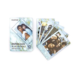 instax Limited edition 3 pack Classic mini film bundle, Black & Blue Marble frames, plus Monochrome film, pack contains 3 x 10 shot film cartridges