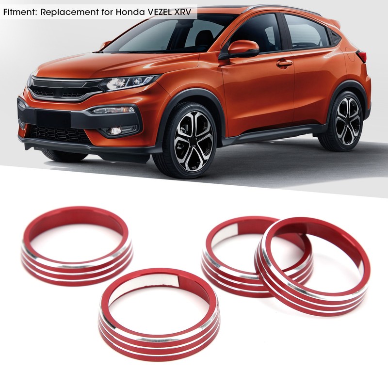 4pcs A/C Air Vent Knob Trims Rings Red Aluminum Alloy