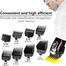 QPOIBSD Professional Hair Clipper Combs Guides Set - 1/16 to 1 Size Range, Black Replacement Guards，COMPATIBLE WITH WAHL Most Clippers/Trimmers (8 Pieces)
