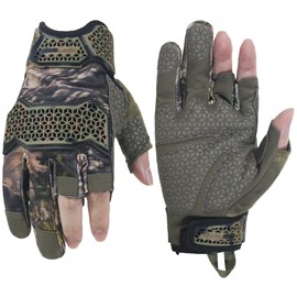 HLDD HANDLANDY Leather Framer Work Gloves, Half Finger Padded Palm Gloves, Work Gloves with Open-Finger, Safety Gloves for Men, ArmyGreen M