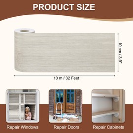 MECCANIXITY Wood Grain Repair Tape, 4 Inch x 33 Feet Self Adhesive Wood Grain Tape Multi-Purpose Wallpaper Border Trim for Furniture Floors Windows Doors Tables Home DIY Project, Gray