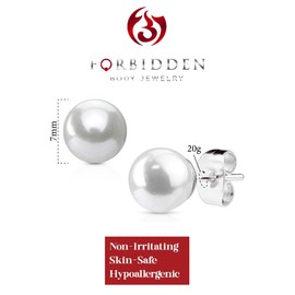 (7mm) - 316L Surgical Steel Synthetic Faux Pearl Stud Earrings (3mm/4mm/5mm/6mm/7mm)