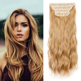 Cybelleza Clip-In Extensions Synthetic Hair Wavy 4 Pieces 55 cm 180 g Hair Extension Clips Hair Thickening Synthetic Thick Hair Extension Wavy Long Clip in Hairpiece for Women Curly Dirty Blonde